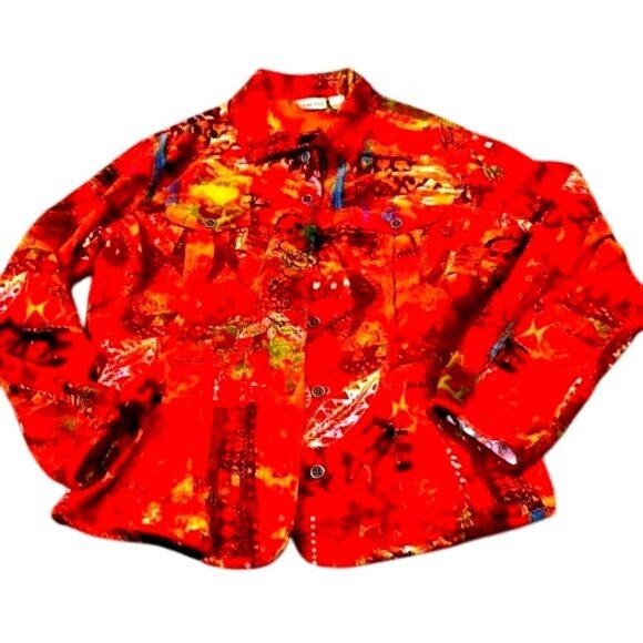 Chicos Size 2 Vibrant Tribal Print Jacket Cotton/Spandex Womens - Picture 1 of 4
